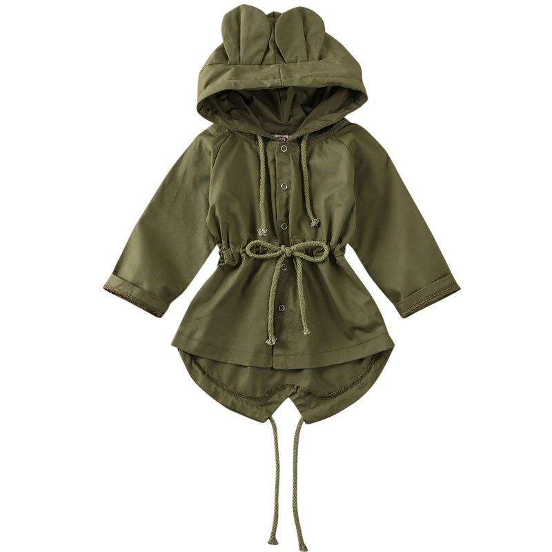 Spring Jackets For Girls Toddler Kids Baby Girls Clothes Children 3D Ear Hoodie Coat Hooded Jacket Outwear Camping Trench Coat: Green / 4T