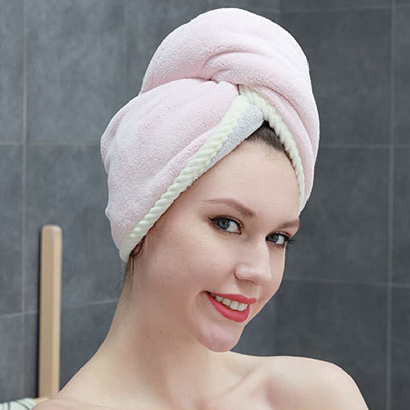 Hair Towel Thick Dry Hat Microfiber Turban For Lady Women Quick Drying Bathing Cap Set Towels Cotton Polyester Soft Shower Cap
