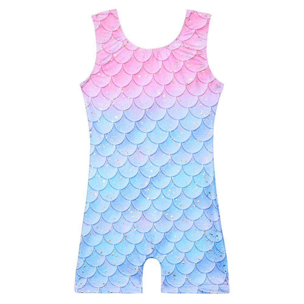 BAOHULU 3-11 Years Kids Gymnastics Leotard Sleeveless Ballet Leotards for Girls Light Pink Blue Bodysuit for Dance Fish Scale