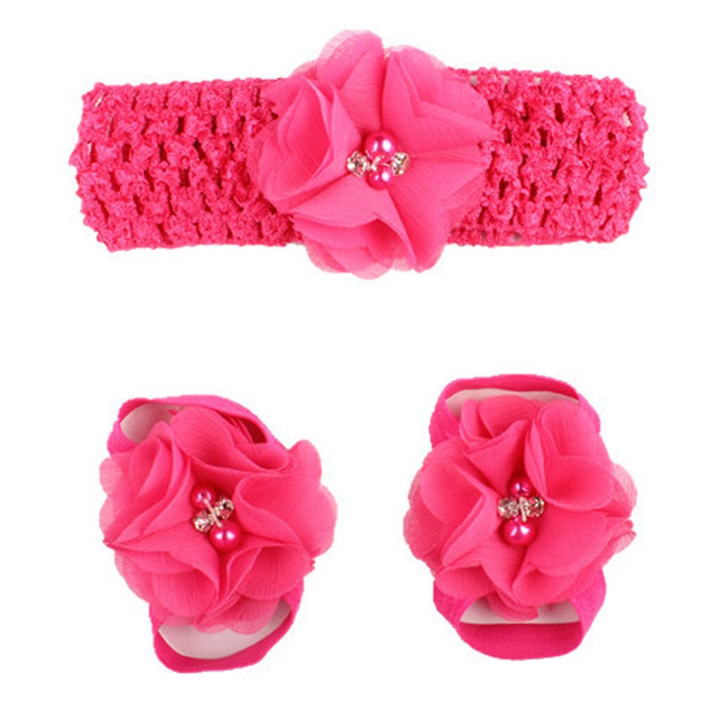 3 Pieces A Set Cute Baby Girls Toddler Flower Hairband Headband Flower Barefoot Sandal / Shoes Set Children Accessories