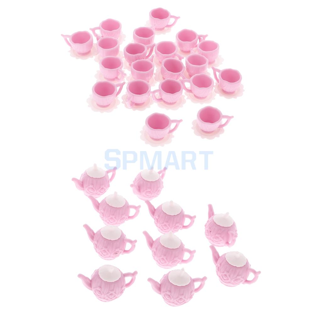 10 Sets Poppenhuis Miniatuur Plastic Roze Thee Pot Met 2 Kopjes Servies Accessoire