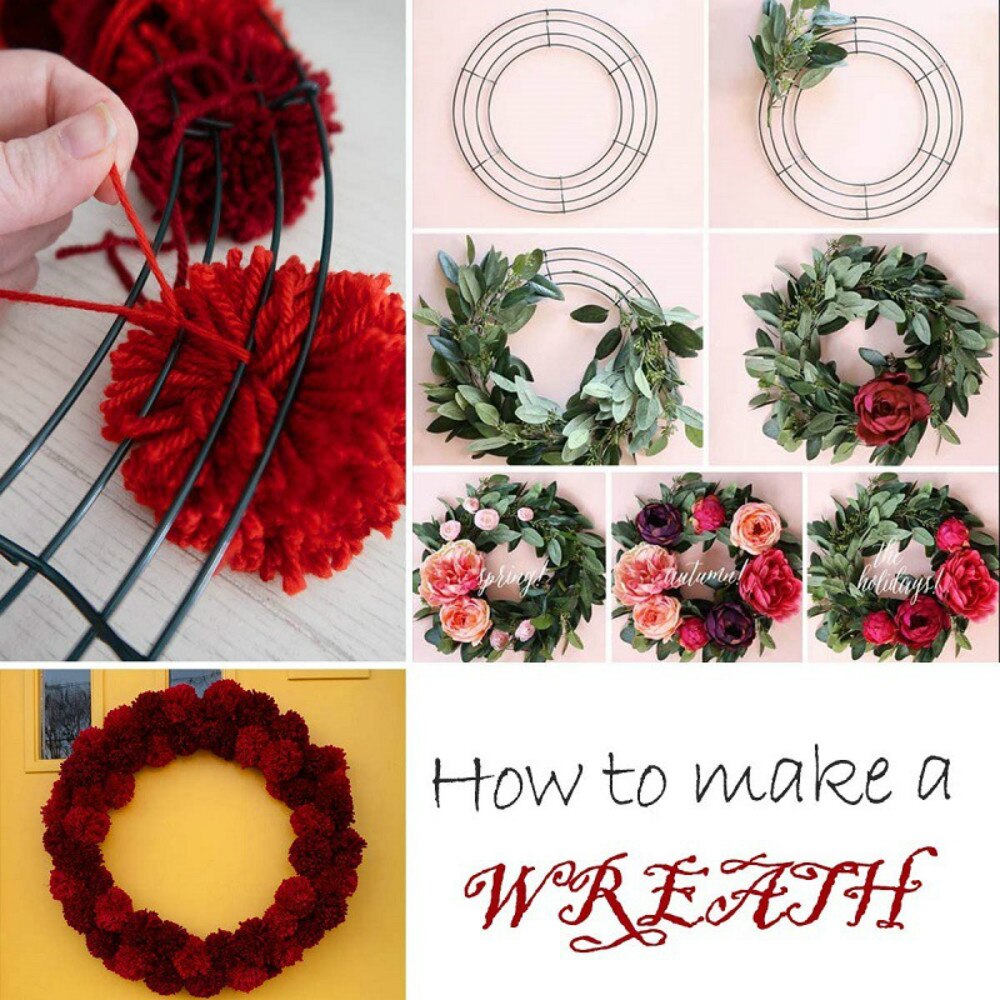 8/10/12/14inch Wire Wreath Frame Wire Wreath Making Rings Green For Year Valentines