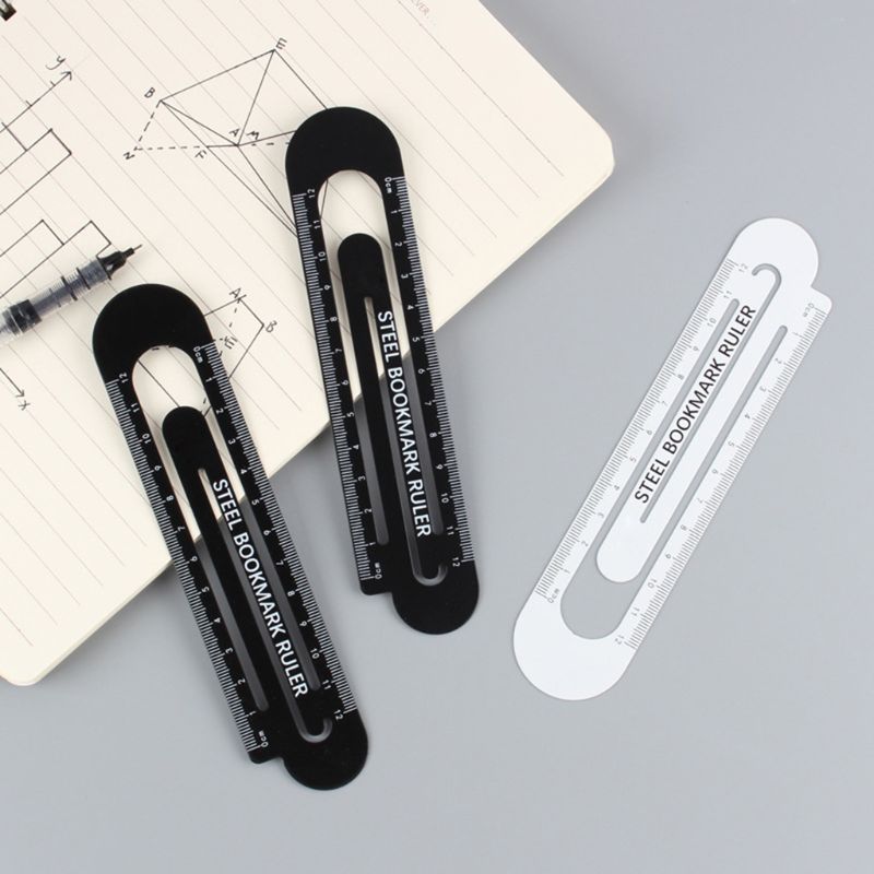 12cm Paperclip Bookmark Ruler Metal Black White Markers Drawing Ruler Measuring Ruler Scale Tool 1014