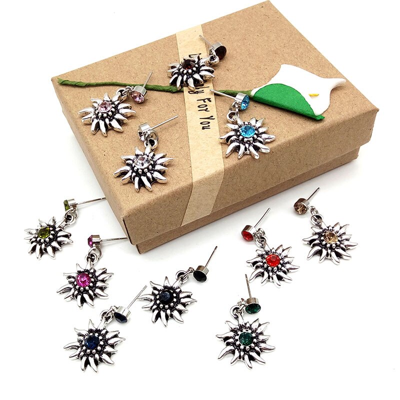 Multicolor Strass Edelweiss Oorbellen Kostuum Sieraden Dangle Oorbellen Vrouwen Girl Party