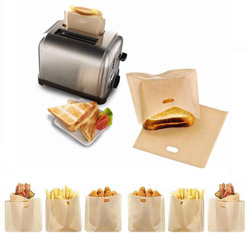 1pc genanvendelige brødristerpose non-stick brødpose sandwichposer glasfiber toast mikroovn opvarmning kageværktøj