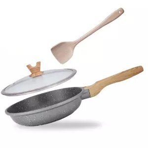 Wok antiaanbakpan geen rook platte bodem kookpan huishoudelijke koekenpan inductiekookpan gietijzeren pan kookwok: 20cm met deksel
