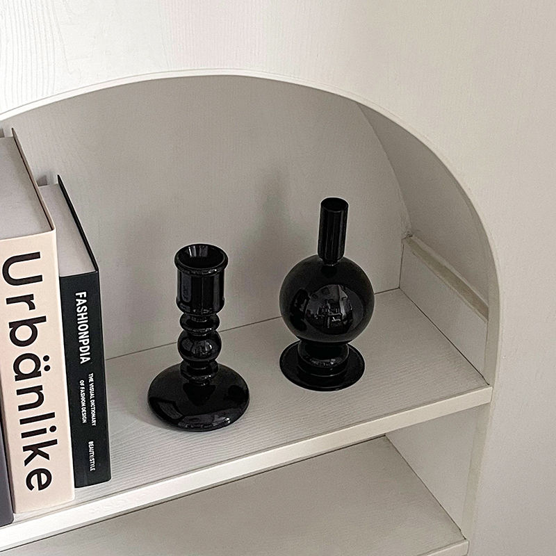 Black Candle Holder Home Decor Candlesticks Living Room Modern Decoration Glass Vase Bookshelf Decor Candle Stick Holder: Blue