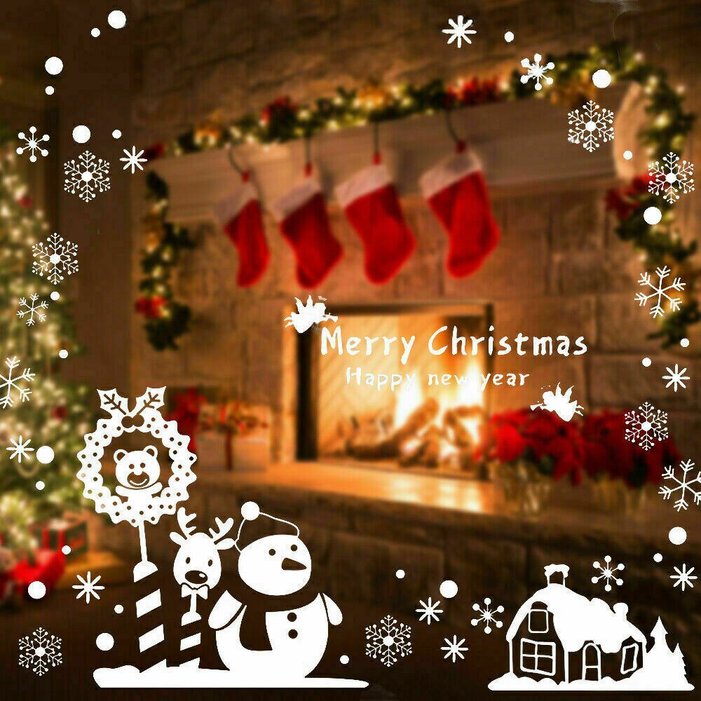 Juledekoration til hjemmet vindue juleklistermærker indretning klæber genanvendelige julepynt hurtig enkel mærkat: Snemand hus