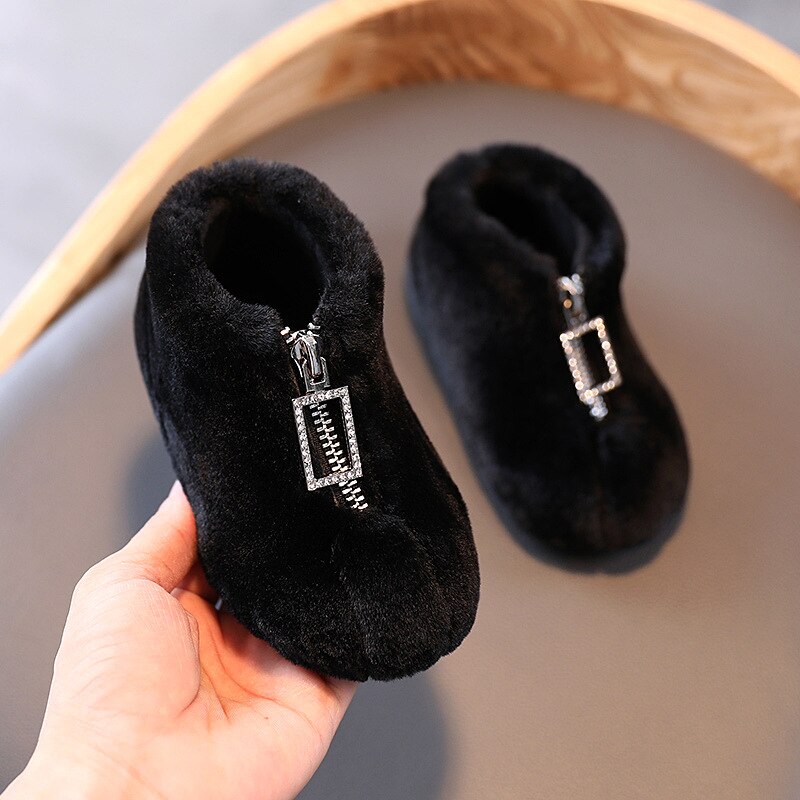 Cuzullaa freundlicher herbst Winter einfarbige fellstiefeletten schuhe für babys und mädchen größe 21-30: Schwarz / 25 ( innen 15 cm)