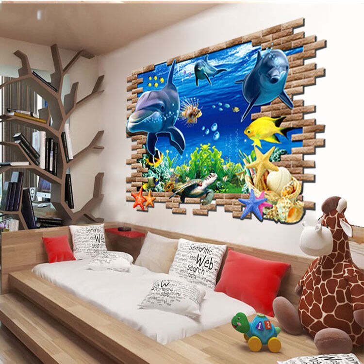 3D Oceaan Dolfijnen Verwijderbare Vinyl Muursticker Kids Nursery Home Decor