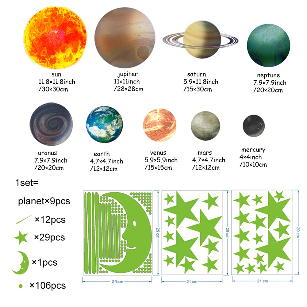 3D Sterren En Maan Planeten Glow In Het Donker Op De Muur Stickers Op De Plafond Gloeiende Kinderkamer Living kamer Sticker Decoratie: 1 x Wall Stickers