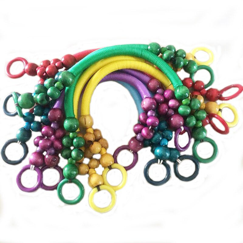 2 Pcs Ondersteuning Gemengde 9 Kleuren Houten Kralen Touw Handvatten Voor Handgemaakte Bag Factory Verkoop Kraal Touw Tas Handvat band Accessoire