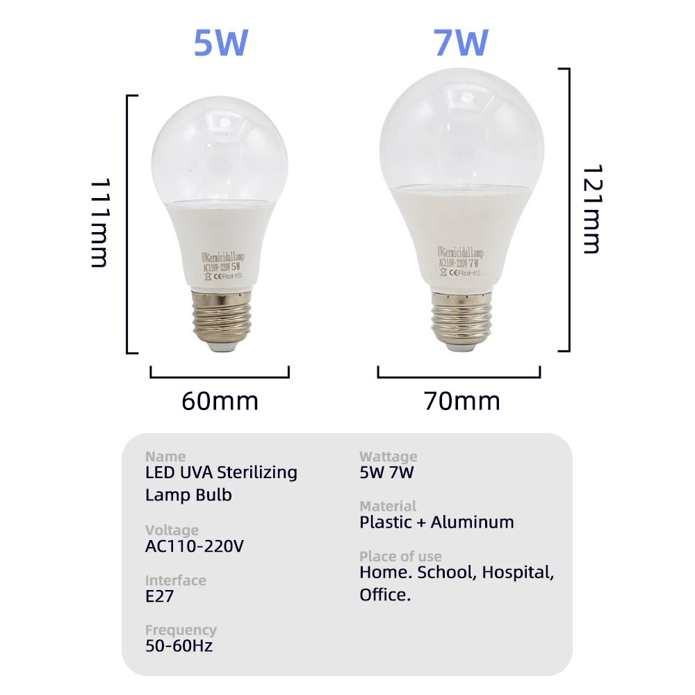 AC110-220V SMD 5730 LED UVA Lampe Lampen 5W 7W Uv Desinfection Lampen E27 UV LED Keimtötende Lichter UV sterilisator