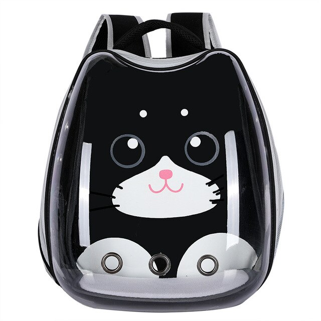 Cute Cat Carrier Bag Breathable Transparent Small Pet Carrier Dog Cat Backpack Outdoor Travel Pet Carrying Space Capsule: Black