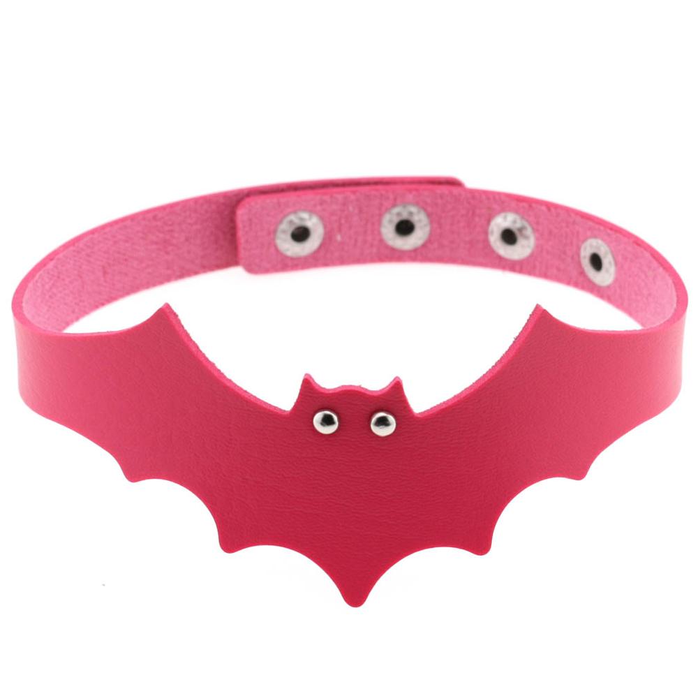 Small Devil Black PULeather Bat Wing Choker Handmade Nightclub Vampire Collar Clavicle Necklace Halloween Women: fuchsia