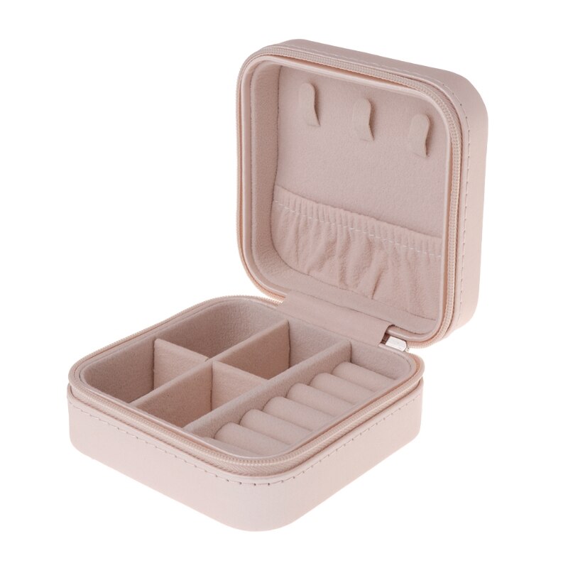 Portable Jewelry Storage Box Zipper Women Earring Ring Necklace Organizer Display Case Travel Accessory: O