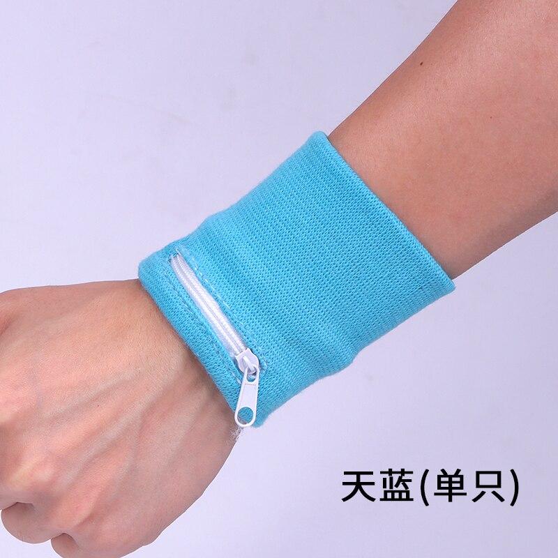 Outdoor Wrist Band with Key Card Bag Safety Wallet Storage Zipper Ankle Wrap Sport Strap Wrist Support: Blue