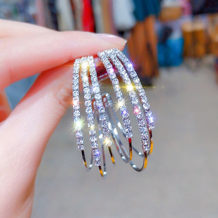 Koreaanse Oorbellen Sieraden Overdreven Crystal Geometrische Cirkel Statement Oorbellen Oorbellen Vrouwen Brincos: silver