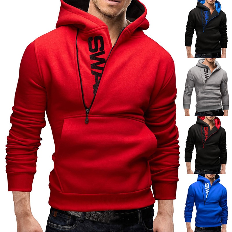 Autumn Men Casual Letter Printing Side Zipper Head Cashmere Sweater Male Outerwear Top Men's Hoodies Sports