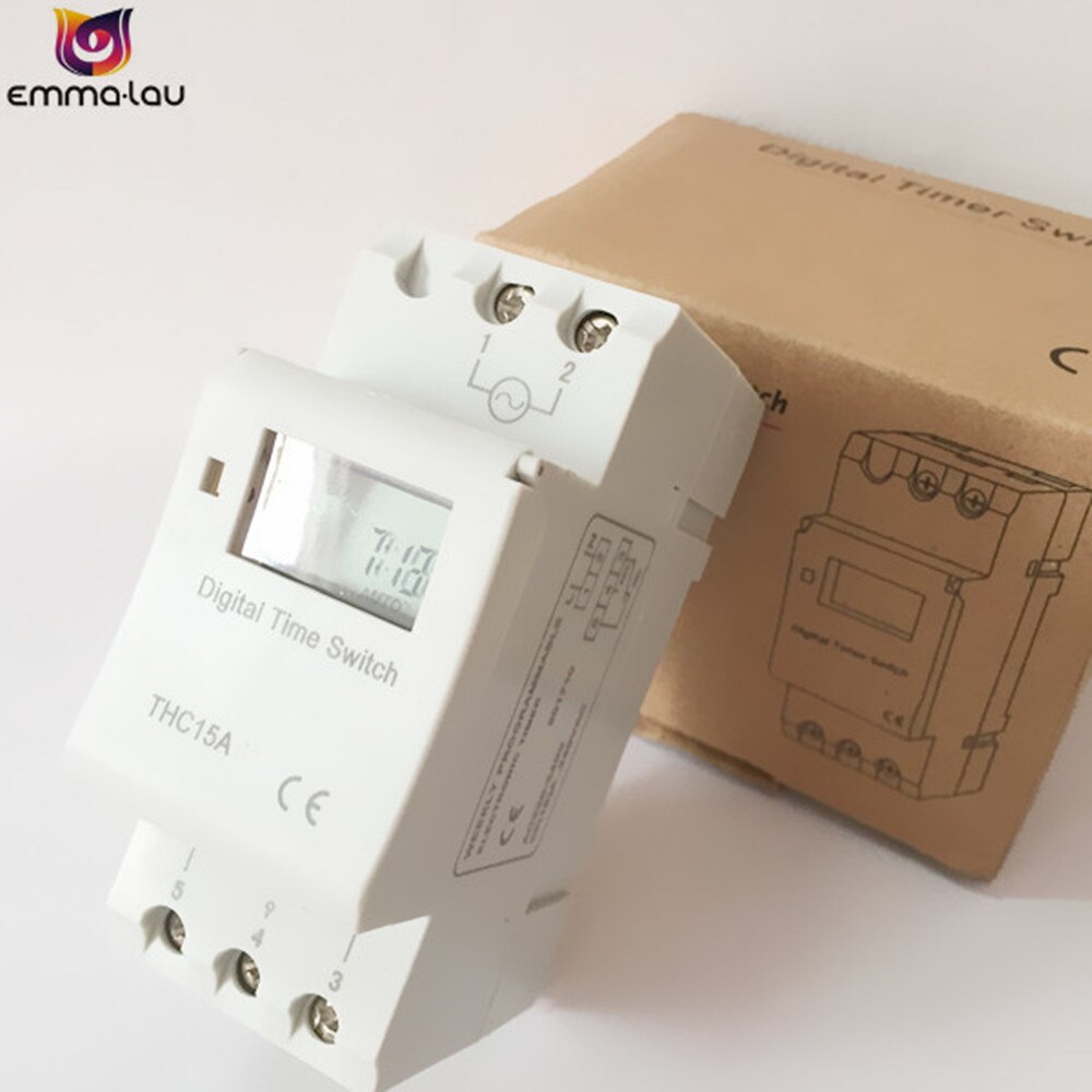 Electronic Daily Weekly 7 Days Programmable Timer 220V AC Digital LCD Auto 16 On/Off Relay DIN Rail Timer Switch THC15A