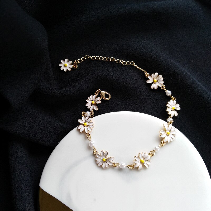 Sød personlighed niche originalt armbånd enkel lille frisk daisy kontrast farve justerbare smykker