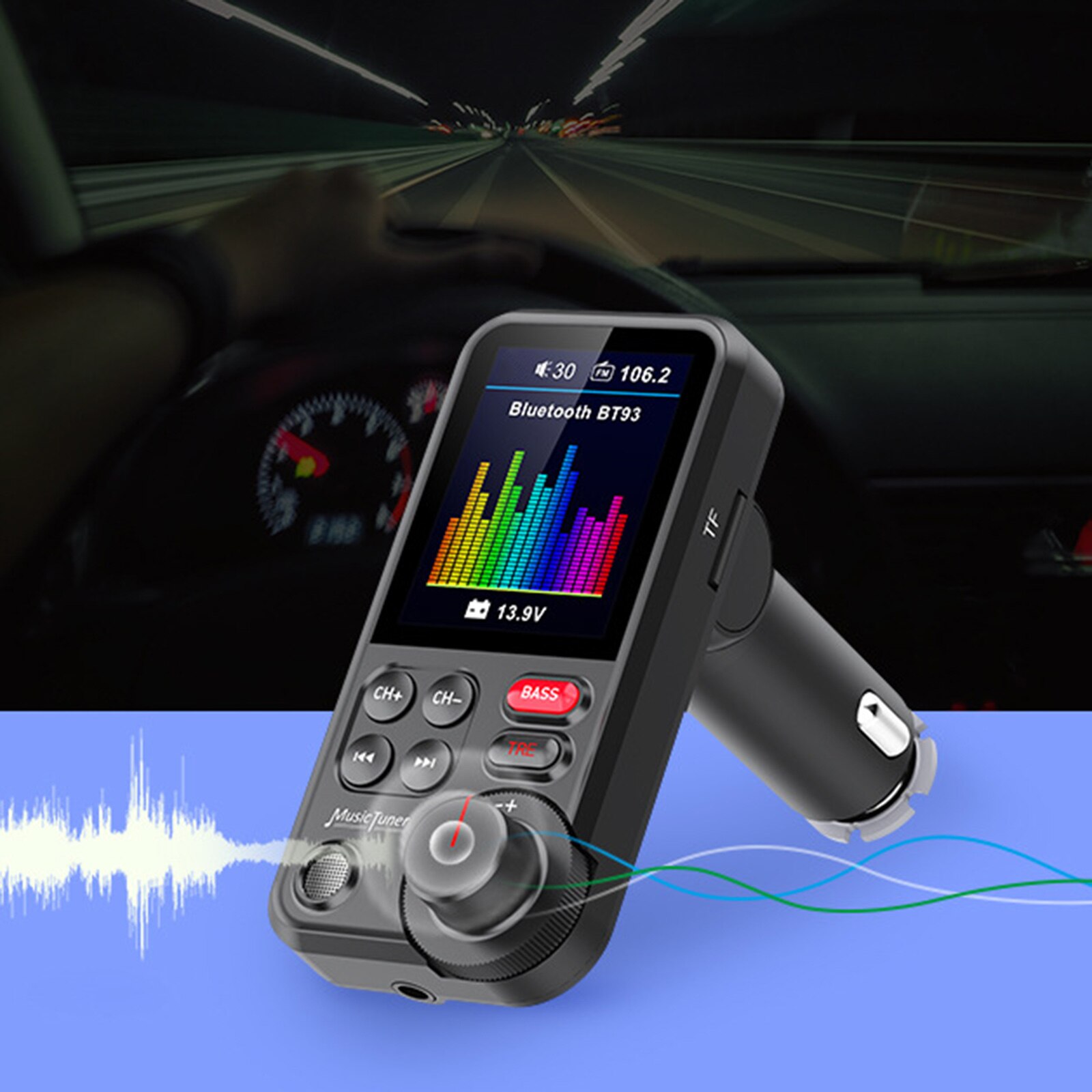 Adaptador Audio Inalambrico Transmisor FM Bluetooth OBEST - Cargador Coche PD 25W | Adaptador Audio Inalámbrico Mechero Coche