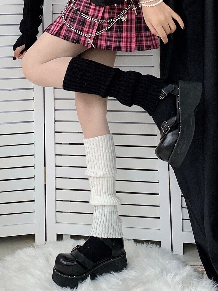 Leg Warmers Ankle Warmer Calf Socks Lolita Warmer Women Long Woman Winter Boot Cuff Socks Knee high boots: OneBlack-OneWhite