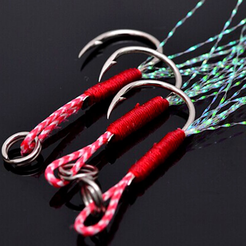 Señuelo de pesca con ranura para sangre, anzuelo de asistencia para Jigging, línea de pesca, gancho de hilo de asistente, aparejos de pesca, paquete de 11-14 #, 20 unidades