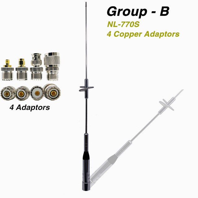 1 set Nagoya NL-770S Walkie Talkie Antenna + 5M Coaxial Cable + Four Fine Copper Connector Adapter + Stainless Steel Clip Mount: Group B