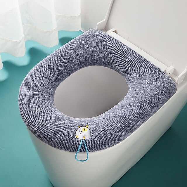 Comfortabele Borduren Badkamer Toilet Seat Cover Winter Wc Cover Huishoudelijke Closestool Mat Seat Case Deksel Deksel: Dark blue