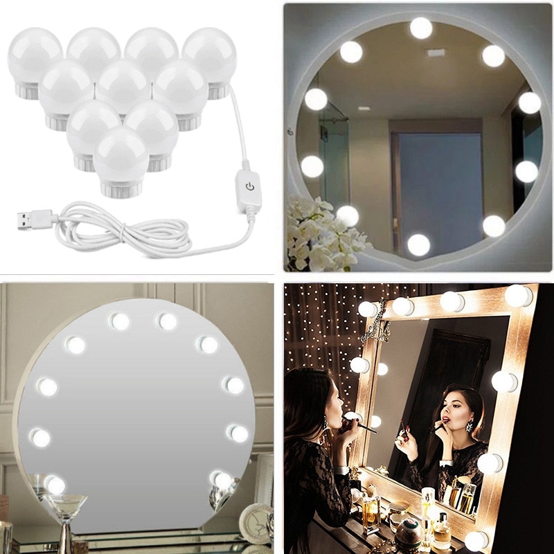 Toiletbord ledet 12v makeup spejl pære forfængelighed lys trinløs dæmpbar usb opladningsport justerbar lysstyrke lys