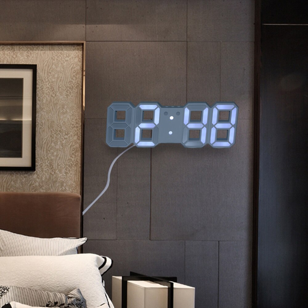3d ledet digital ur elektronisk lysende vækkeur usb væg tredimensionel stue kontor snooze ur 8 tommer 12/24 hr