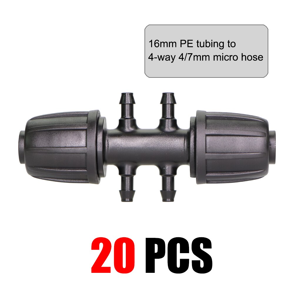 MUCIAKIE-conector de tubería de 16mm a 4/7mm, adaptador de agua de riego de jardín, 6 vías, tubo de polietileno a juntas de conector de micromanguera de 1/4 pulgadas: 20PCS