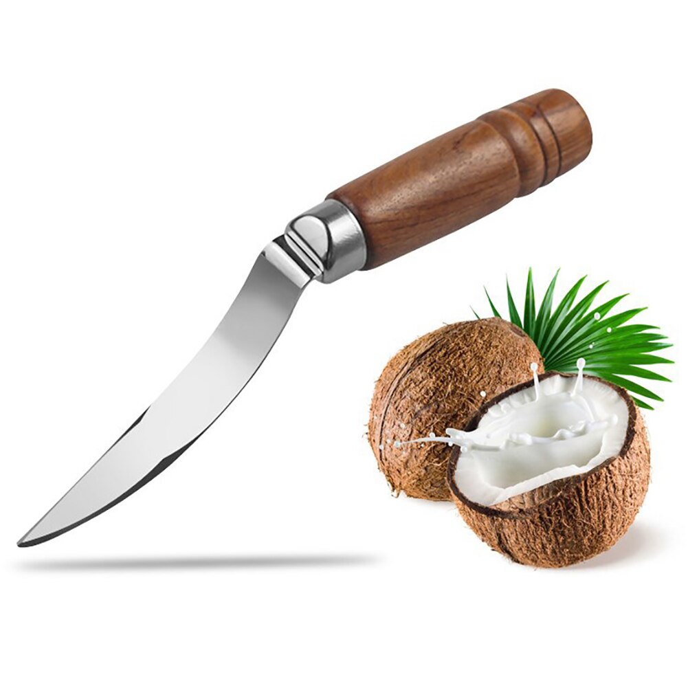 Coconut Tool Stainless Steel Coconut Meat Removal Durable Wooden Handle Coconut Opener for Kitchen Coconut Meat Remover