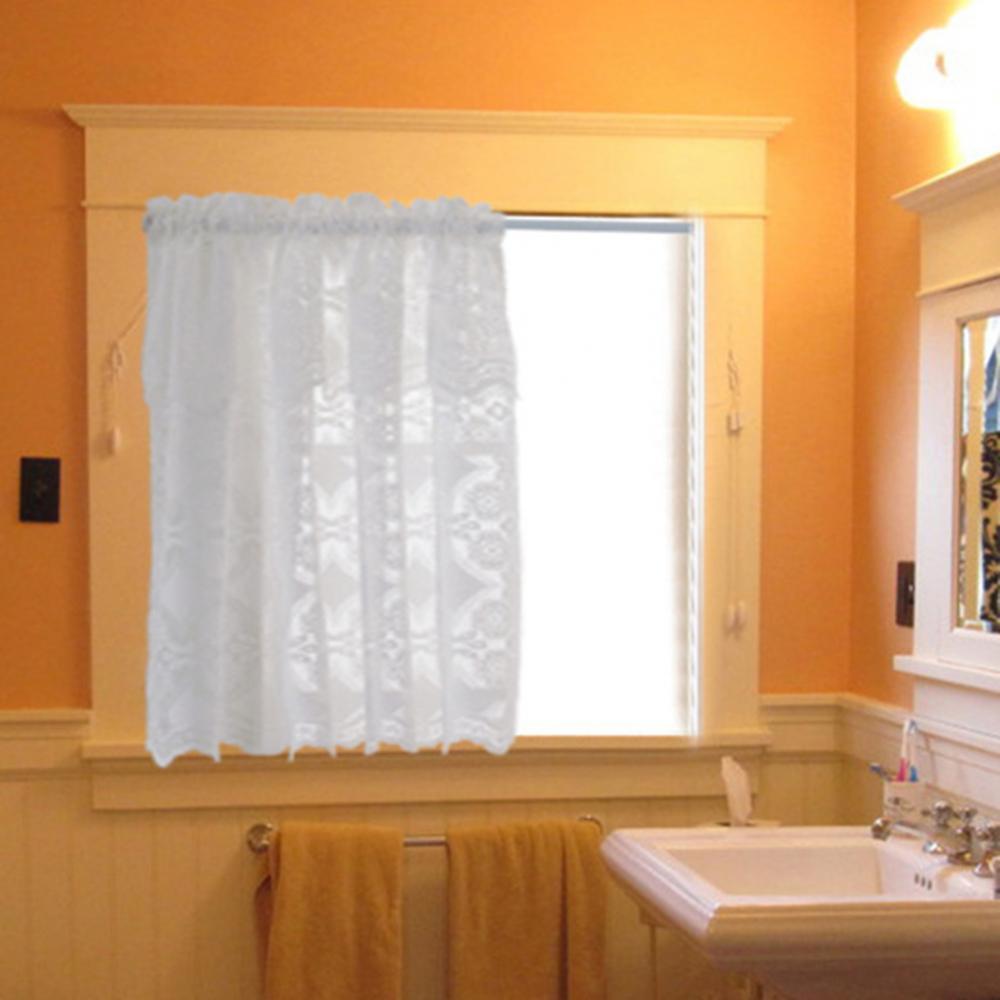 Paravent en dentelle à motif délicat de fleurs, 3 tailles, blanc et bleu, pour fenêtre de balcon, rideau court en gaze, cantonnière de cuisine, décoration de maison