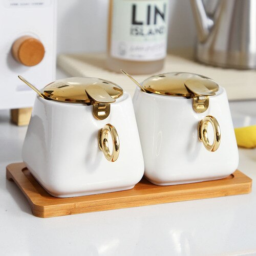 Kruidkruik Set Huishoudelijke Combinatie Zout Jar Kruiden Opbergdoos Keramische Keuken Kruiden Pot Peper Pot Met Deksel Cn (oorsprong): 2 white