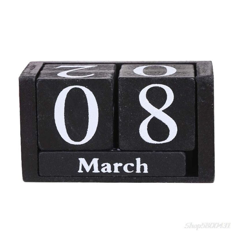 Vintage houten eeuwigdurende kalender met blokken, maand en datum, bureauaccessoires, fotografie-accessoires  o21 20: Zwart
