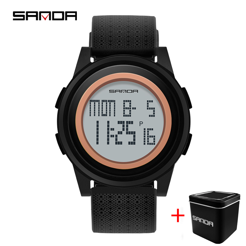 Sanda 2022 outdoor sport horloge heren multifunctioneel horloge wekker chrono 3 bar waterdicht digitaal horloge reloj hombre: Zwarte rozendoos
