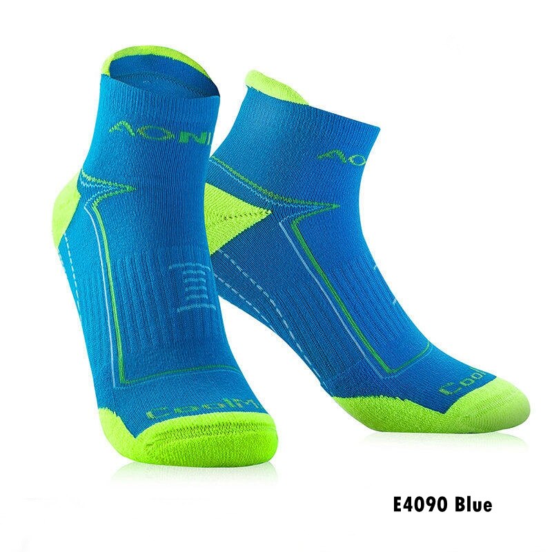 AONIJIE Männer Sport Socken 1 Paar Schnell Trocknend Atmungsaktive Lauf Radfahren Ausbildung Kissen Viertel Kompression Socken: E4090 Blue / S