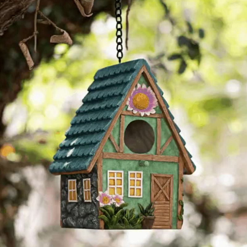 Bird House for Outside, Hanging Garden Decorative Resin Bird House Garden Hanging Parrot Bird House for Porch Trees