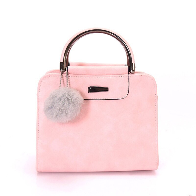 Handtas Vrouwen Casual Draagtas Vrouwelijke Grote Schoudertas Messenger Bags PU Lederen Handtas Met Bont Bal bolsa: pink