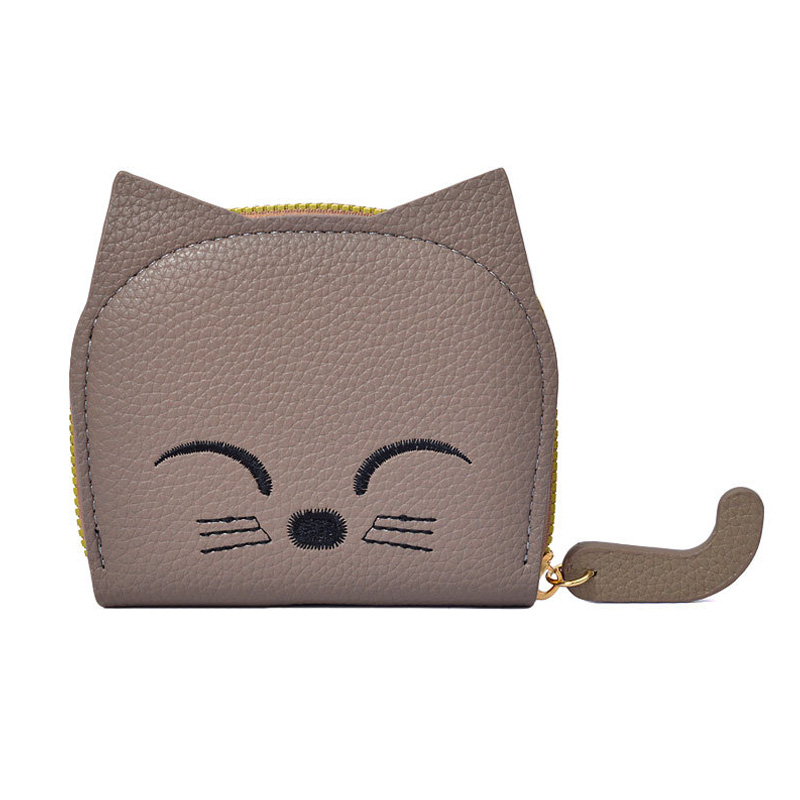 Cute Cat Wallet Women PU Leather Mini Purse Multi-Slot Credit ID Card Holder Cartoon Business Card Case Zipper Coin Bags Clutch: Blue