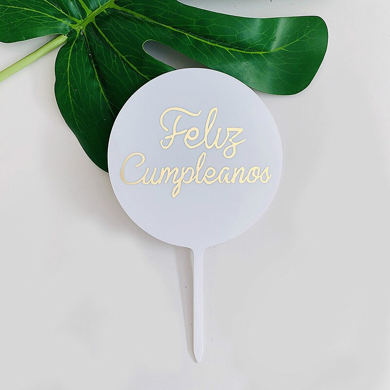 Acrylic Spanish Happy Birthday Cake Topper Feliz Cumpleanos Baking Cake Decoration Kids Birthday Party Favors Cake Toppers: White