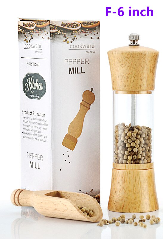 5" 6" 8" 10" Salt and Pepper Grinder, Solid Wood Spice Pepper Mill with Strong Adjustable Ceramic Grinder Kitchen Cooking Tools: F-6 inch