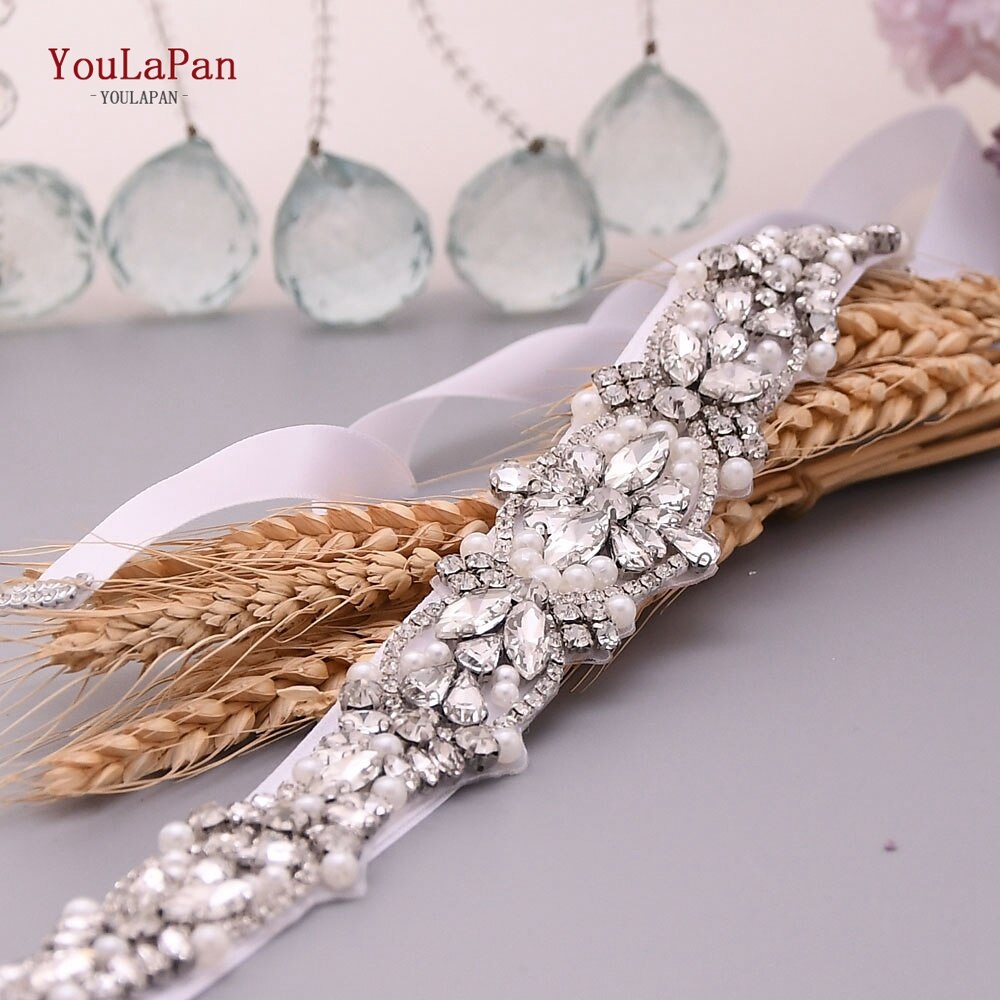 YouLaPan S442 Silver Diamond Wedding Belts Decorative Belt for Women Crystal Wedding Belt Bridesmaid Dress Belt for Formal Dress