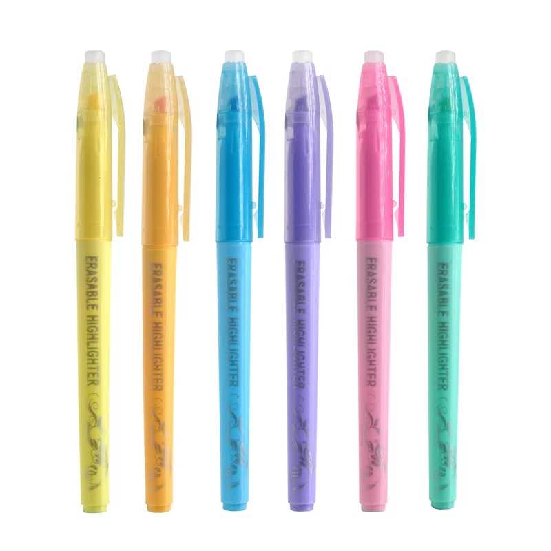 6 kleuren Licht Pastel Collectie Uitwisbare Markeerstift met Frixion Gum