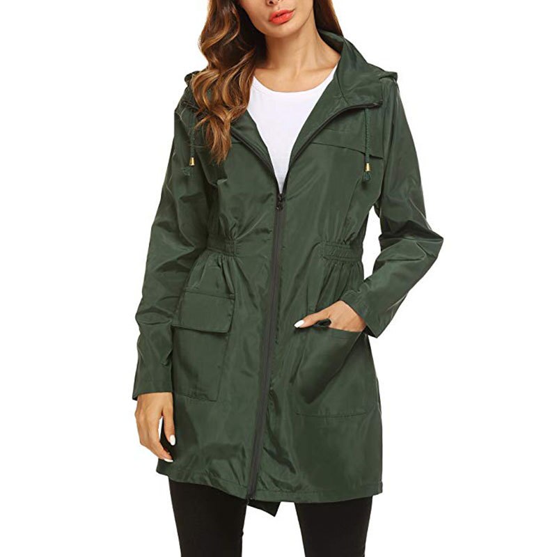 Trench manteau à capuche pour femmes femmes imperméable à l'eau léger imperméable dames coupe-vent en plein air mince alpinisme Sport Outwear automne: green / XXL