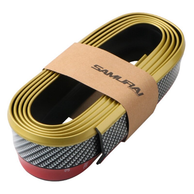 Banda de goma Universal para parachoques de labio para accesorios de coche, fibra de carbono suave frontal, 55mm de ancho, tira de 2,5 m de largo, exterior de coche: Carbon Fiber Gold