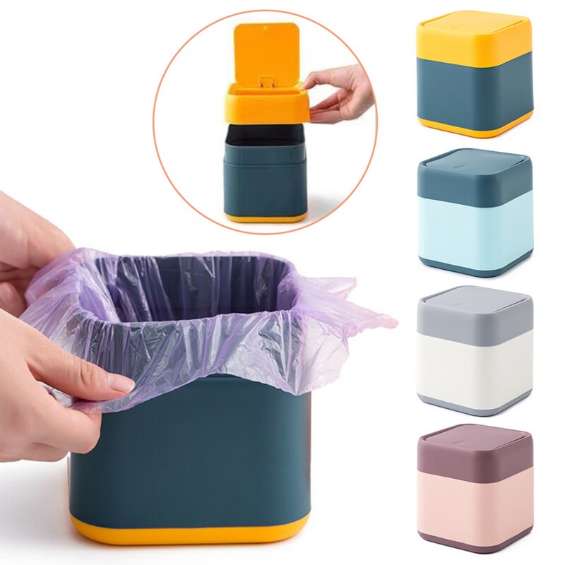 Mini Dustbin Desktop Garbage Basket Family Office Desk Mini Dustbin Dustbin with Cover Household Sundry Bin Box