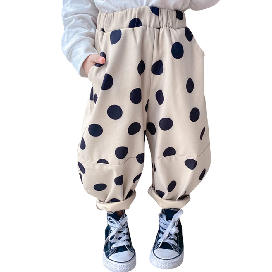 Pantaloni del bambino Della Ragazza Modello di Puntino dei Pantaloni Per La Ragazza Autunno Inverno Pantaloni Della Tuta Per I Bambini Casual Stile Scherza I Vestiti Della Ragazza